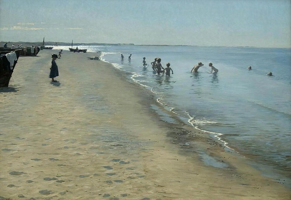 Summer Day on Skagen's Southern Beach, 1884 reflects the idyllic beauty and social atmosphere of Denmark's northern coast.