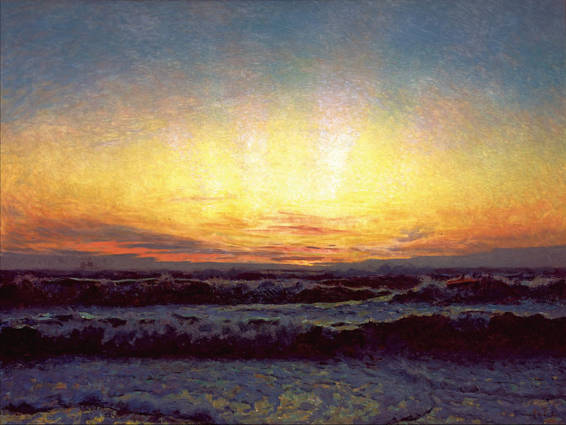 The North Sea in Stormy Weather After Sunset. Højen, 1909 reflects the dramatic and untamed power of nature.