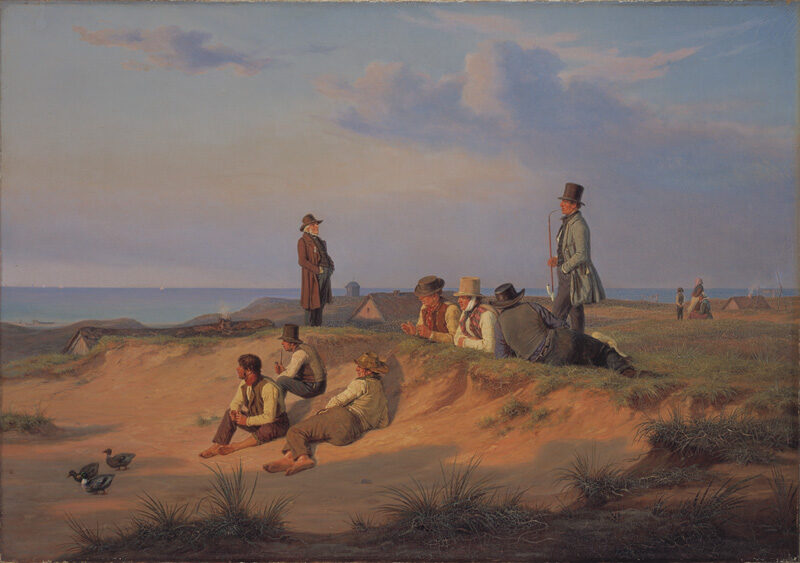 Men of Skagen on a Summer Evening in Fair Weather, 1848 reflects a peaceful moment of coastal life.