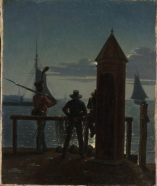 View from the Citadel Ramparts in Copenhagen by Moonlight, 1836 reflects a serene and contemplative atmosphere.