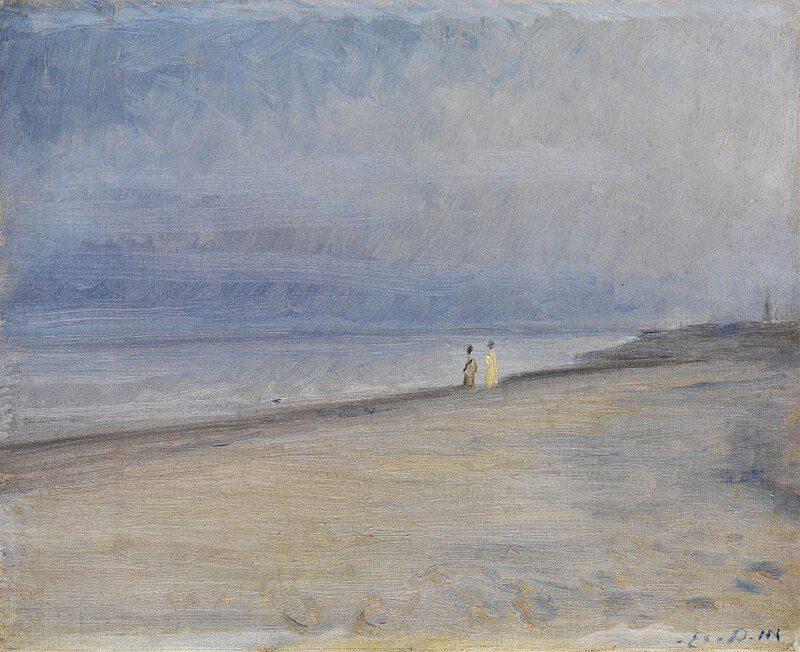 Beach Scene, 1912, by Michael Ancher reflects a tranquil yet vivid moment of everyday life.