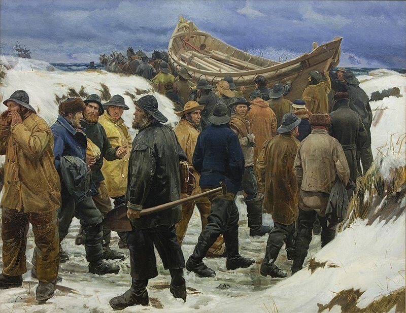 The Lifeboat is Taken Through the Dunes, 1883 reflects the courage and solidarity of coastal communities.