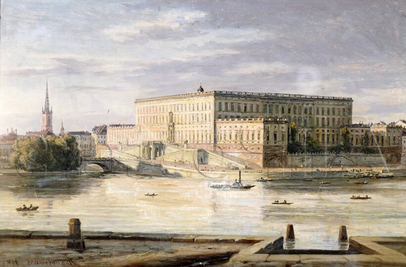 Stockholm Palace, 1848, by Martinus Rørbye reflects a dignified and detailed portrayal of royal life and architectural grandeur.