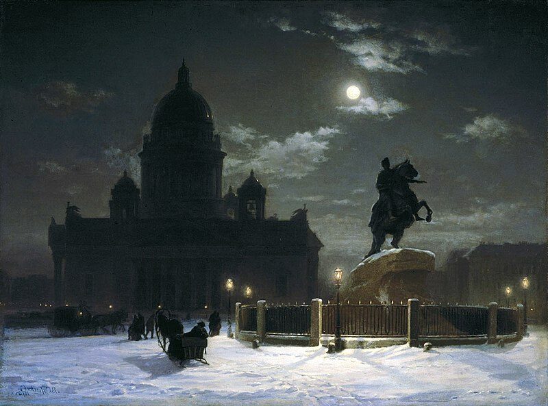 The Bronze Horseman, 1870, by Vasily Surikov reflects Surikov’s early engagement with Russian history and legend.