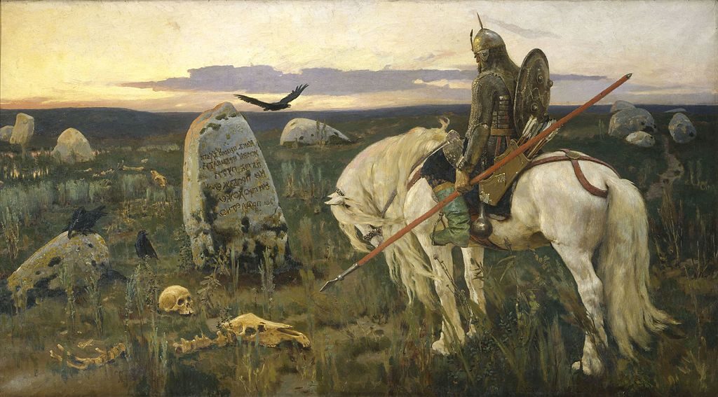The Knight at the Crossroads, 1878, by Viktor Vasnetsov reflects the Slavic folklore theme of moral choice, heroism, and destiny.