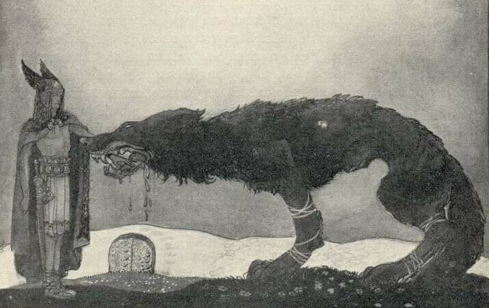 Tyr and Fenrir, 1911, by John Bauer reflects the tension between fate and sacrifice in Norse mythology.