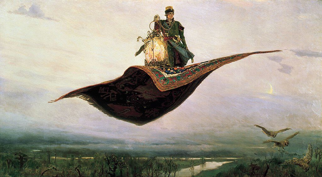 The Flying Carpet, 1880, by Viktor Vasnetsov reflects themes of wonder, fantasy, and the boundless possibilities of the imagination.