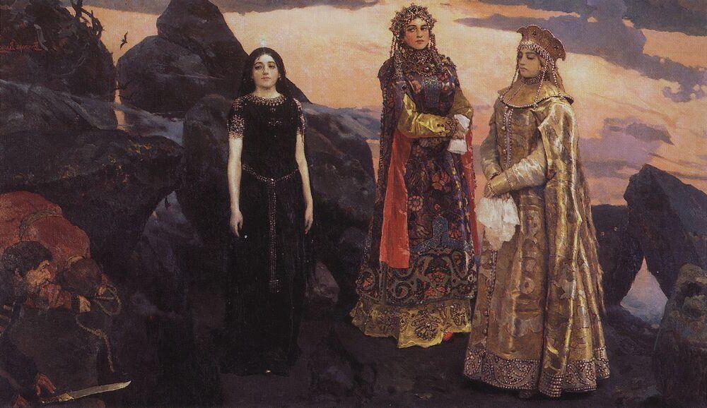 Three Princesses of the Underground Kingdom, 1884 symbolizes themes of mystery, enchantment, and the supernatural.