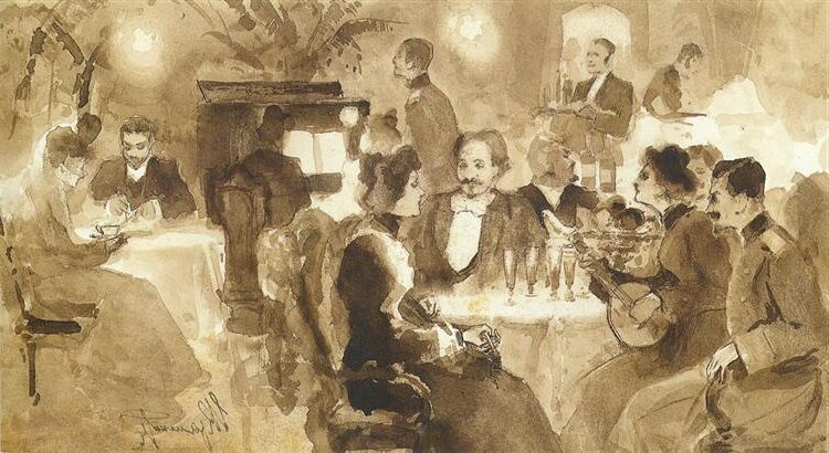 At the Restaurant, by Ivan Kramskoy reflects urban life and social interaction.
