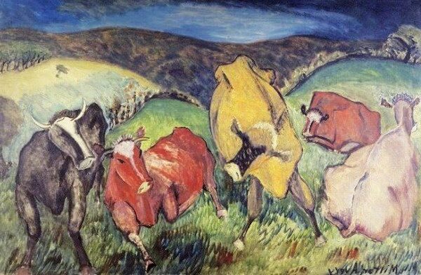 Bucolic Landscape, 1930, by Milton Avery reflects a peaceful rural scene captured with stylized simplicity and a sense of quiet harmony.