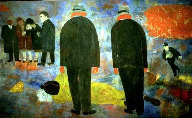 Death of a Miner, by Ben Shahn reflects the harsh realities of labor and the human cost of industrial work.