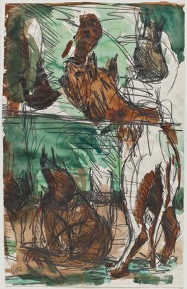 Dog-Split, 1968, by Georg Baselitz reflects the artist's interest in distortion and the chaotic elements of human and animal form.