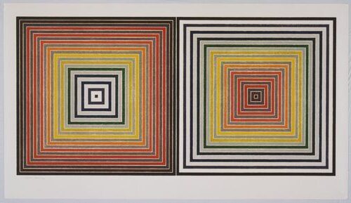 Double Gray Scramble, 1973, by Frank Stella reflects the structured complexity of visual perception through precise geometric repetition and subtle tonal variation.