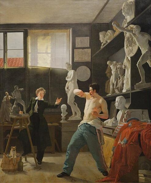 A Sculptor in his Studio Working from Life, 1827 reflects the intellectual seriousness and dedication of the artist’s craft