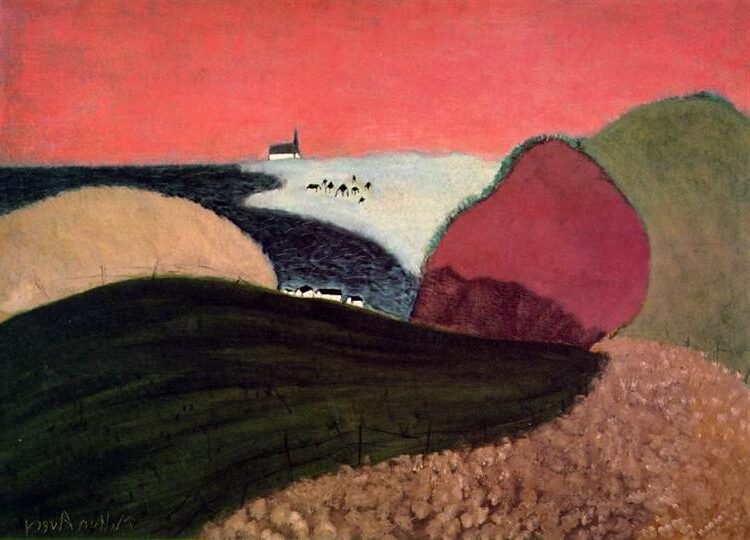 Gaspe Pink Sky, 1940, by Milton Avery reflects the tranquil beauty of dusk through luminous color and serene, abstracted landscape forms.