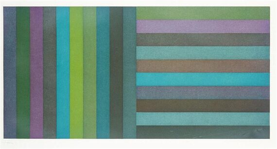 Horizontal Colour Bands and Vertical Colour Bands I, 1991 reflects the intersection of logic and visual rhythm through systematic color arrangements and minimalist structure.