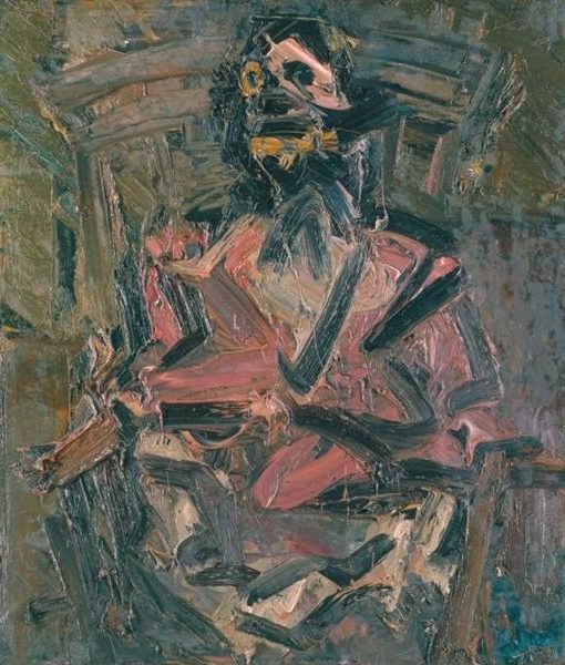 J.Y.M. Seated No. 1, 1981, by Frank Auerbach reflects the emotional intensity of human connection through heavily worked oil paint.