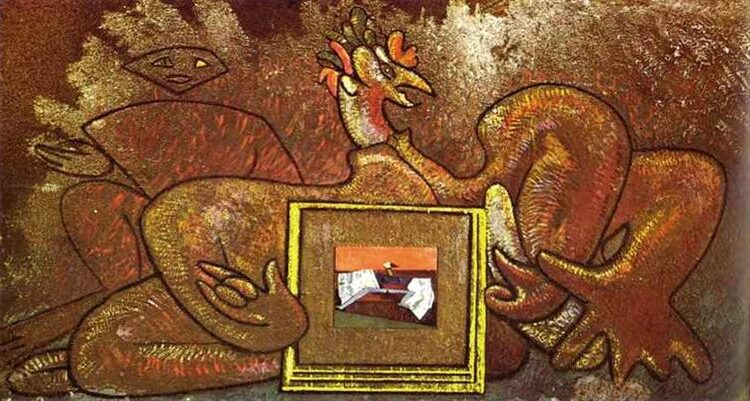 Loplop Introduces Loplop (1930) by Max Ernst reflects the artist’s fascination with his alter ego, Loplop.