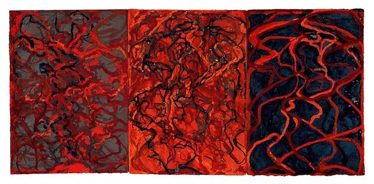 Nevisian Triptych, 2008, by Brice Marden reflects a meditative connection to nature and place