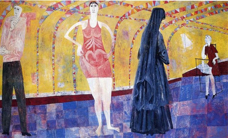 Age of Anxiety, 1953, by Ben Shahn reflects the psychological tension and uncertainty of the postwar era.