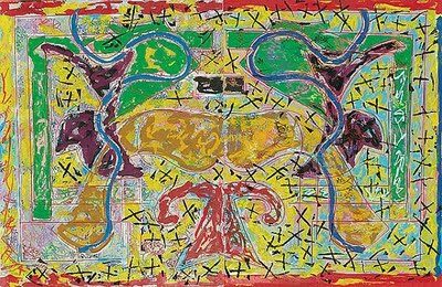 Libertina, 1995, by Frank Stella reflects the fusion of chaos and structure through exuberant color, dynamic forms, and layered three-dimensional abstraction.