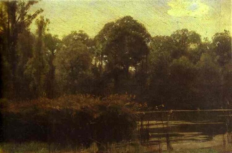 Pond, 1880, by Ivan Kramskoy reflects serene natural beauty and a contemplative mood.