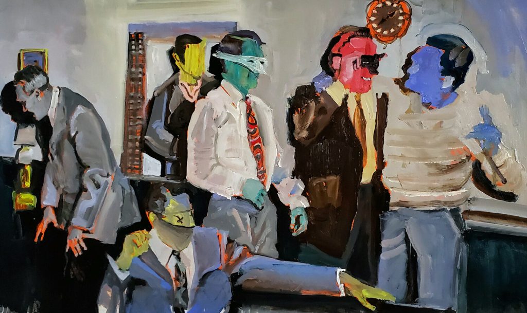 Pensionierungn Party Mit Deutsche Männer, 2019 reflects the complexities of retirement and masculinity through expressive, abstract forms.