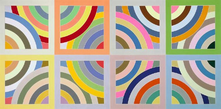 Tahkt-I-Sulayman Variation II, 1969, by Frank Stella reflects the fusion of geometric precision and visual rhythm inspired by Persian architecture through bold color and intricate patterns.