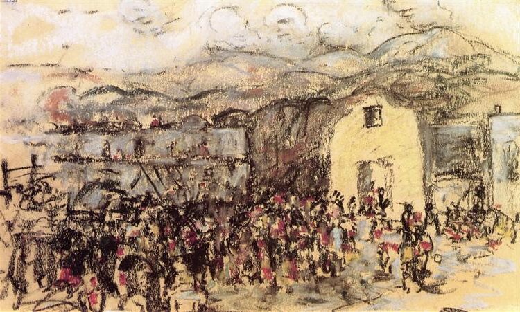 Tesuque Pueblo, 1917, by Robert Henri reflects a respectful portrayal of Native American heritage.