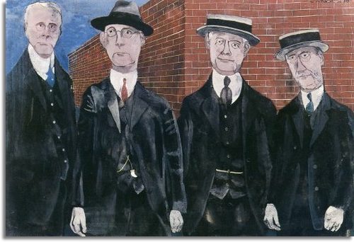 The Four Prosecutors – Sacco-Vanzetti Case, 1932, by Ben Shahn reflects a powerful critique of social injustice.