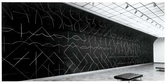 Wall Drawing #260, 1975, by Sol LeWitt reflects the precise and systematic nature of minimalism through an intricate grid of lines that creates depth and rhythm on the wall.