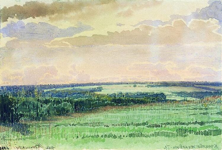 Zhukovka, 1879, by Ivan Kramskoy reflects a serene rural landscape, capturing the quiet dignity of Russian countryside life.