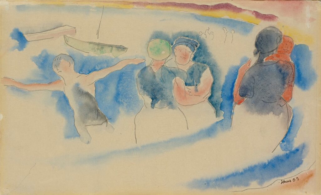 Bathing Beach, 1917, by Charles Demuth reflects the vibrant energy and sensory experience of a seaside scene.