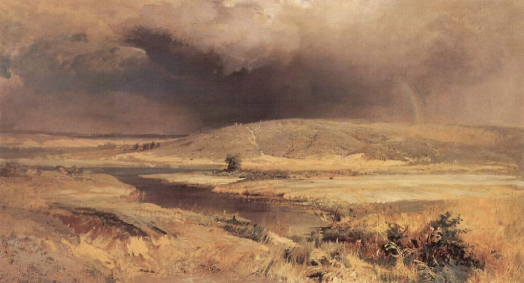 Lakuna on Volga, 1870–1871 by Fyodor Vasilyev reflects the vastness and quiet majesty of the Volga River.