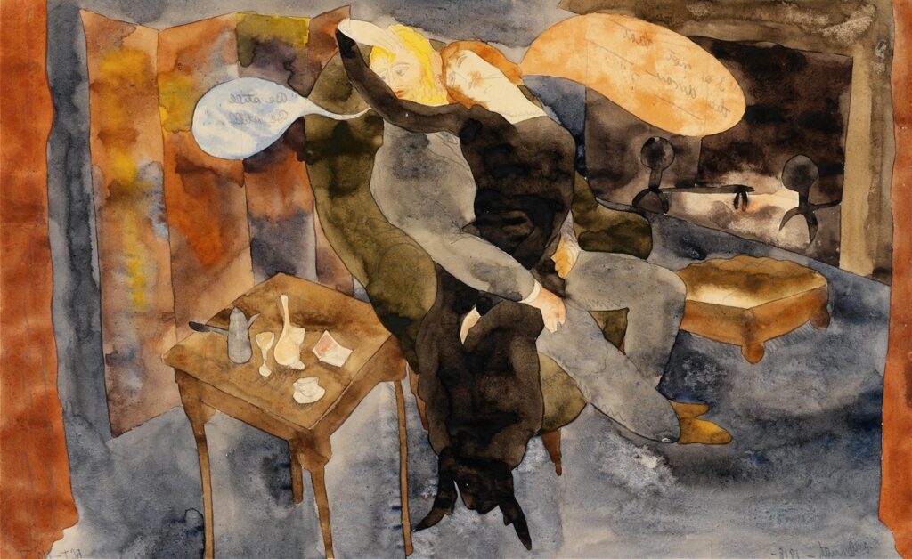 Lula and Alva Schön, 1918, by Charles Demuth reflects the intimacy of personal connection framed through a modernist portrayal of portraiture.