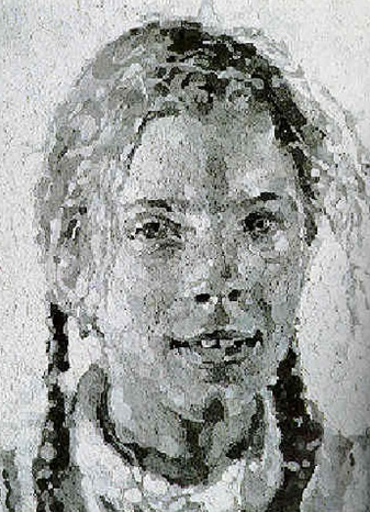 Georgia, 1985, by Chuck Close reflects the intimate complexity of human expression through meticulous detail.