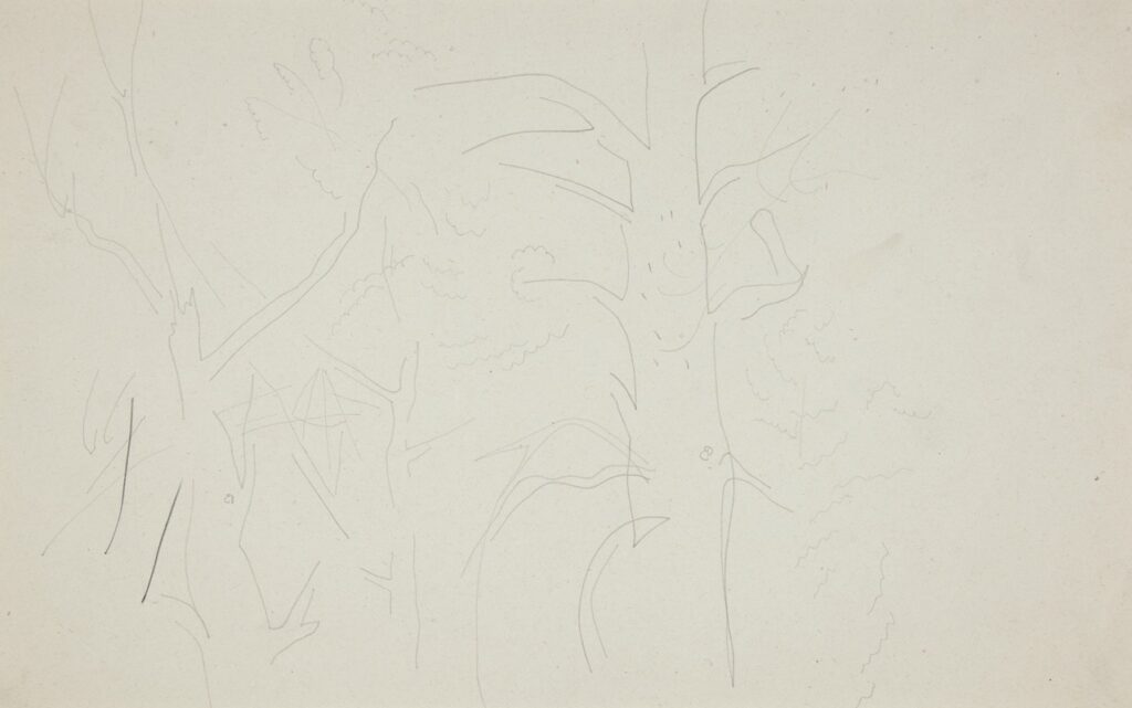 Trees, ca. 1916, by Charles Demuth reflects a quiet exploration of nature’s structure through early modernist abstraction.