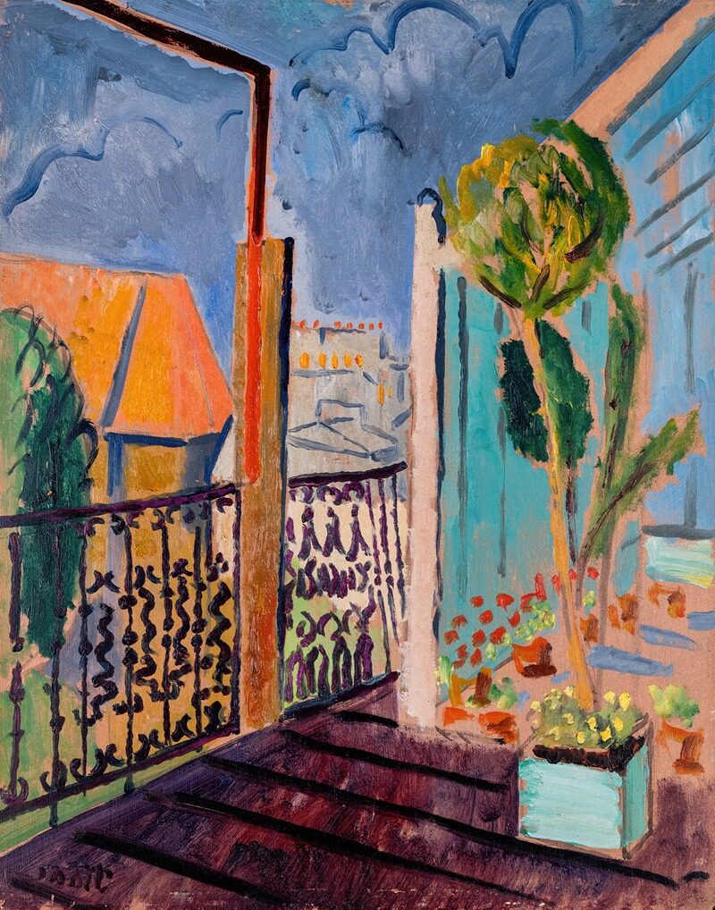 View from the Studio Window, before 1925, by Isaac Grünewald reflects Grünewald's interest in capturing everyday scenes with a modernist perspective.