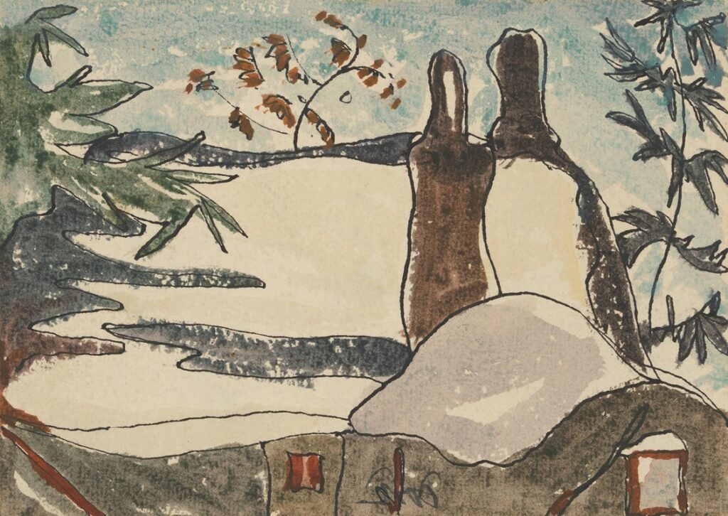 Snowy Rooftops and Trees, circa 1935, by Arthur Dove reflects the quiet beauty of winter’s geometry through soft abstraction and muted tones.