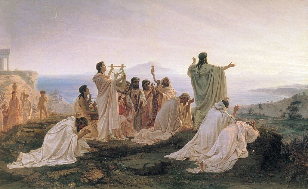 Pythagoreans Celebrate the Sunrise, 1869 by Fyodor Bronnikov reflects a harmony between humanity and the cosmos.