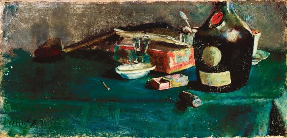 Still Life with a D.O.M. Bottle, 1883 by Christian Krohg reflects the quiet contemplation of everyday objects.