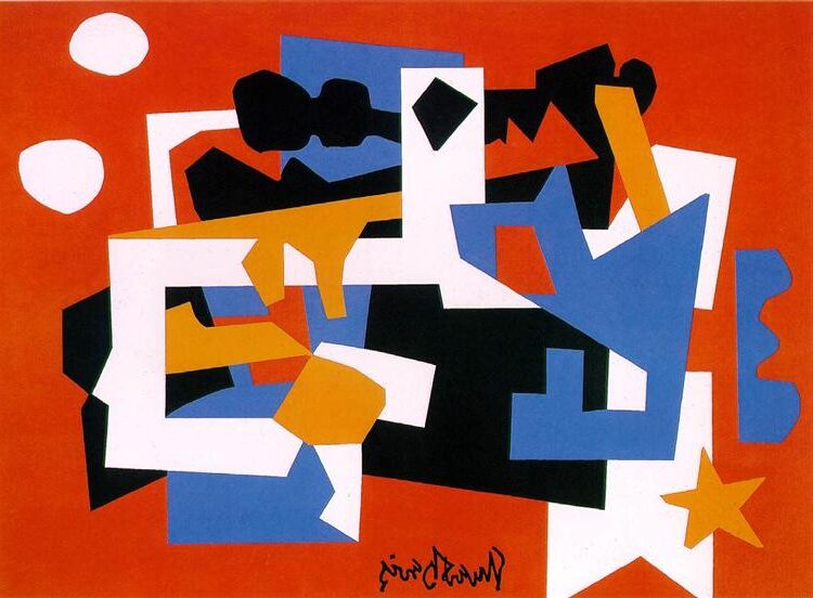 Colonial Cubism, 1954 reflects a dynamic fusion of American history and modernist abstraction with a playful, jazz-inspired rhythm.