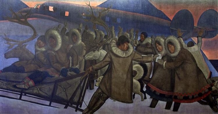 Mail Service in the Arctic, 1937, by Rockwell Kent reflects the human spirit's determination to connect across vast, isolated landscapes.