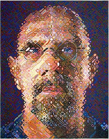 Self-Portrait, 2007, by Chuck Close reflects the artist’s enduring investigation of identity and perception through a meticulously constructed grid.