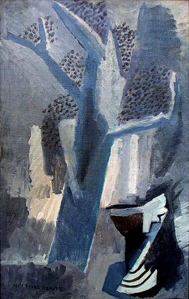 Tree and Urn, 1921, by Stuart Davis reflects a meditative balance between natural and manmade forms through simplified shapes and early Cubist influence.