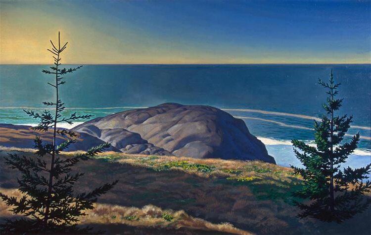 Young Spruces, Maine Coast, 1955, by Rockwell Kent reflects a quiet reverence for nature’s resilience and growth.